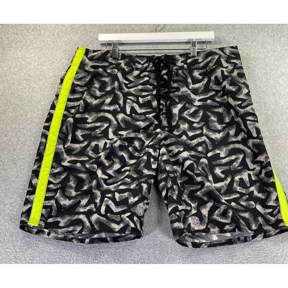 Fox Riders Racing Men's 38 Waist Black White Green Board Shorts Graphic‎ Logo